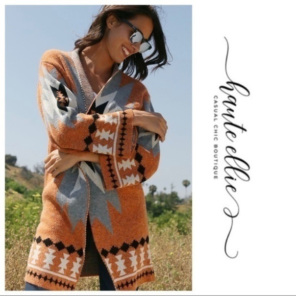 Rust Aztec Blanket Cardigan Sweater - Picture 6 of 10